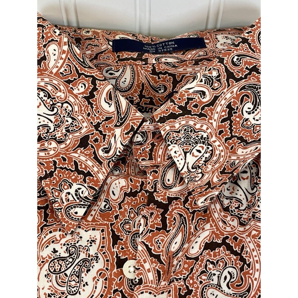 Alan Flusser Paisley Print Button Front Shirt Coral/Brown‎ Geometric. Mens 2XL